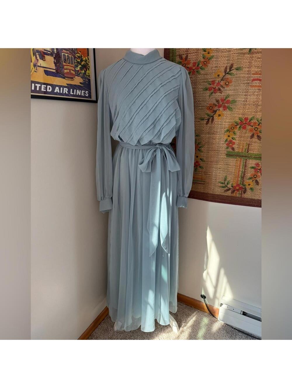 Vintage Soft Blue Long Sleeve Dress